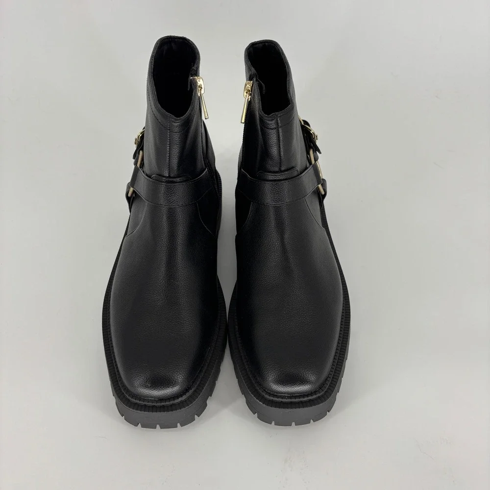 Sam Edelman Lucianna Marie Bootie Black Kids Size 5 Lug Sole Gold Buckle Zipper
